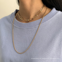 Retro Metallketten Halskette Frauen, Ins Pulloverkette Langes doppelt geschichtete Halskette